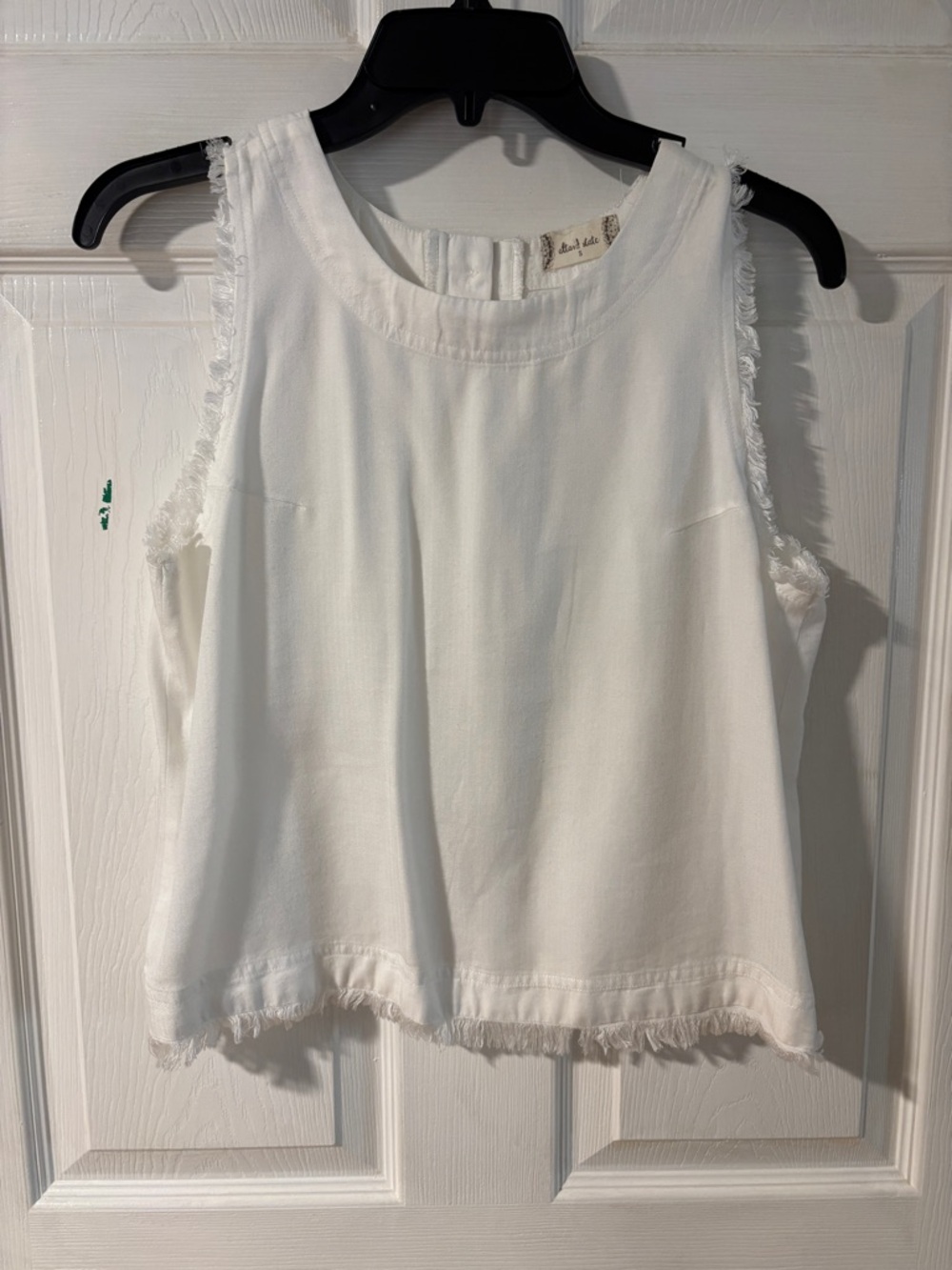 Altar'd State White Fringe-Trim Sleeveless Cropped Blouse Top S